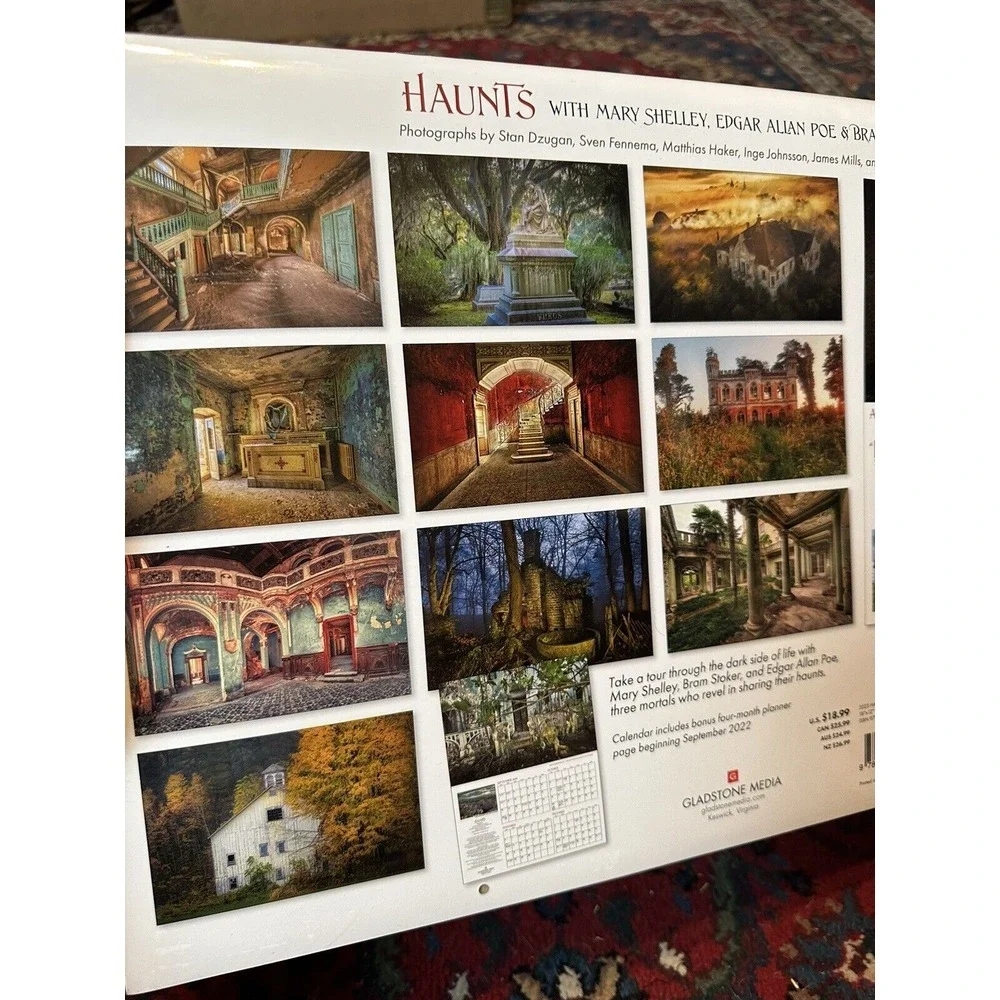 Haunts Mary Shelley Edgar Allan Poe Bram Stoker calendar 2023 art houses 18x12